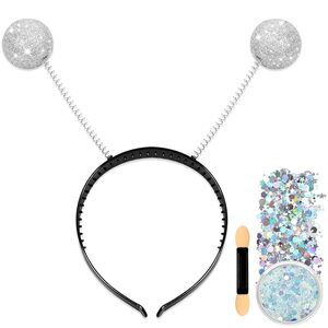1572 Alien Headband With Glitter, Silver Martian Alien Antenna